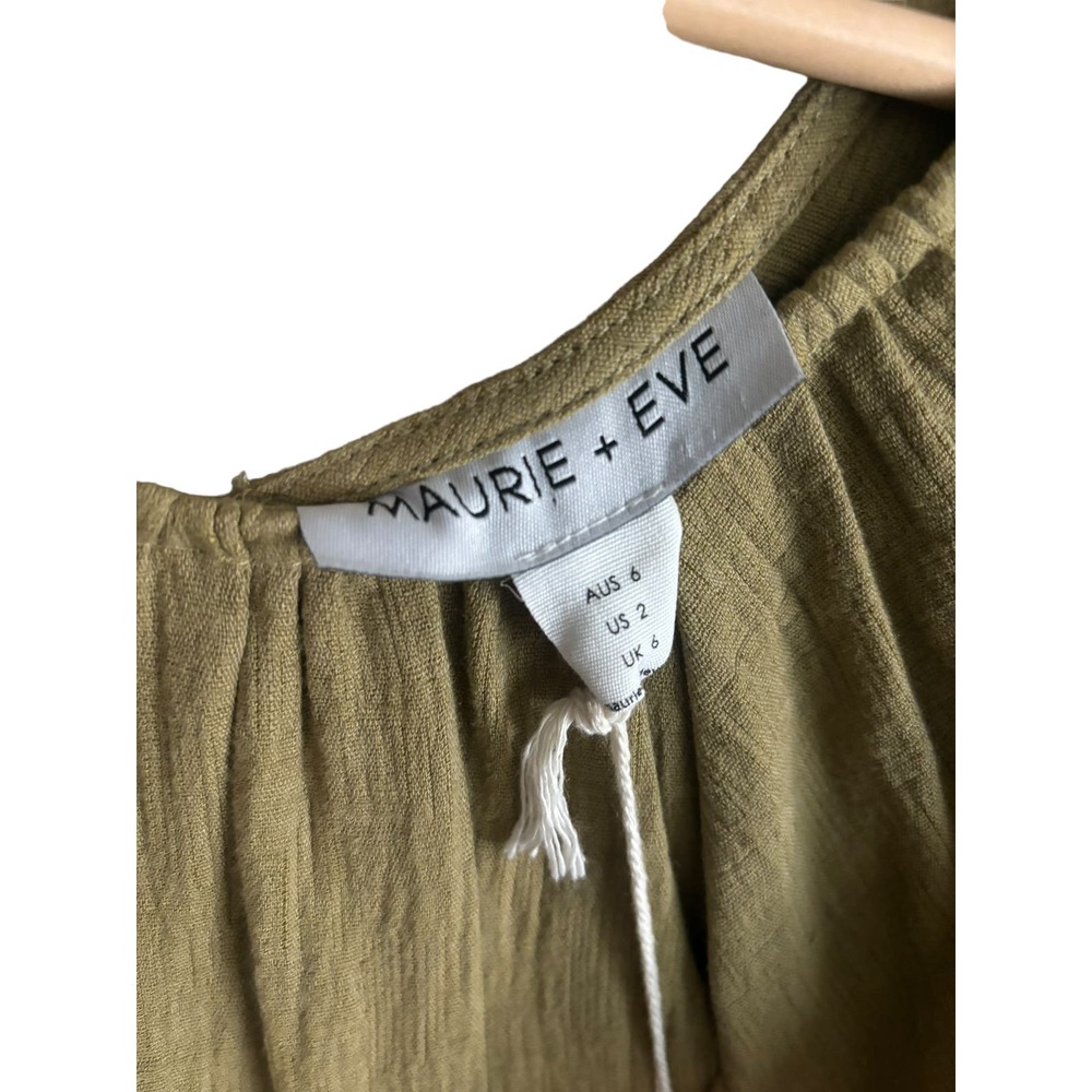 Maurie + Eve Another Day Mini Dress Olive Green XS Puff Sleeves Cut Out Cotton - Picture 8 of 12